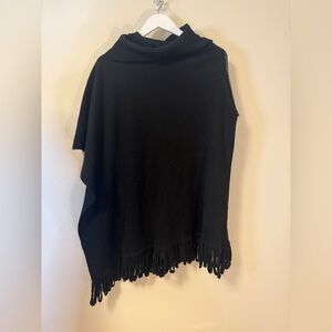 Lavena Oversize Fit All Drapey Poncho Cape Wrap Cotton Blend Top One Size Black